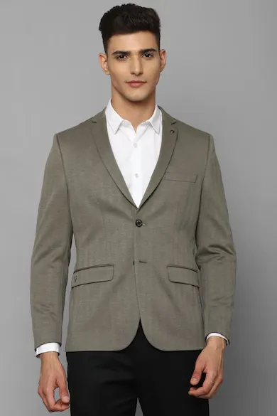 Men Olive Slim Fit Striped Formal Blazer